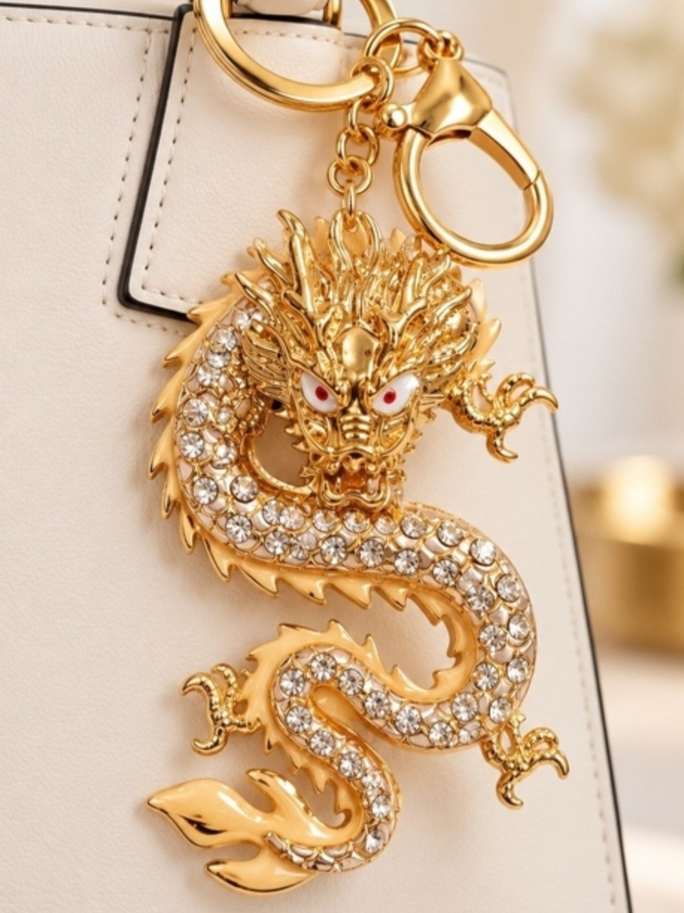 Gold Crystal Dragon Keychain Charm - Women Accessories